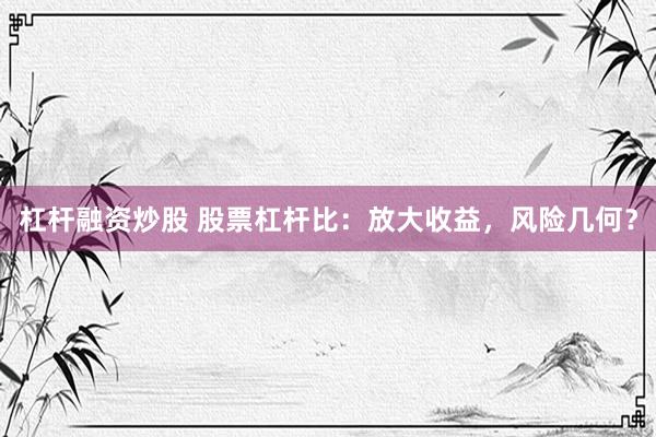 杠杆融资炒股 股票杠杆比：放大收益，风险几何？