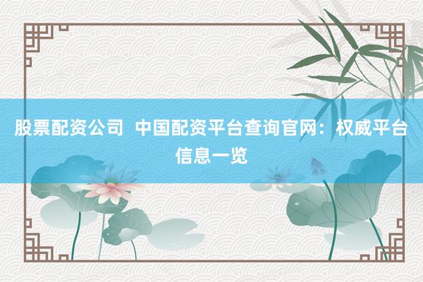 股票配资公司  中国配资平台查询官网：权威平台信息一览