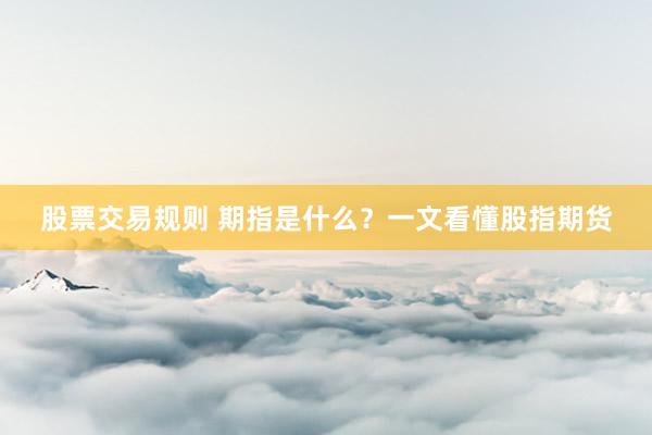 股票交易规则 期指是什么？一文看懂股指期货
