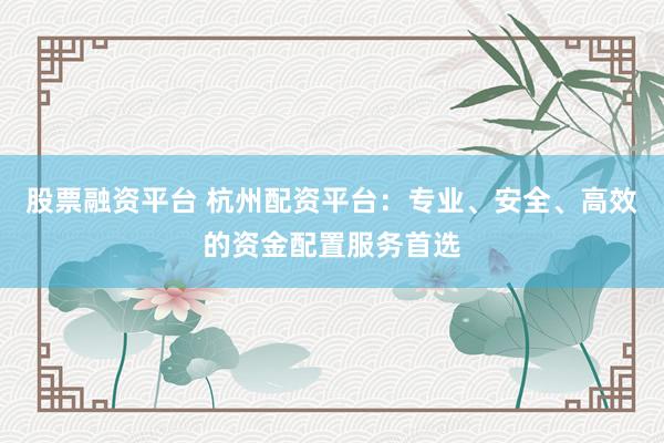 股票融资平台 杭州配资平台：专业、安全、高效的资金配置服务首选
