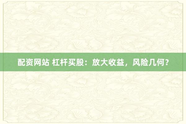 配资网站 杠杆买股：放大收益，风险几何？