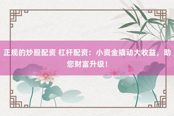 正规的炒股配资 杠杆配资：小资金撬动大收益，助您财富升级！