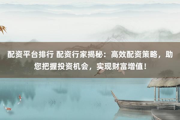 配资平台排行 配资行家揭秘:高效配资策略,助您把握投资机会,实现财富增值!